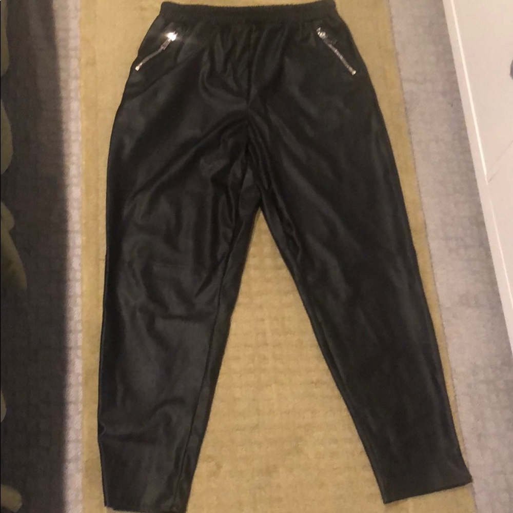 Faux Leather Tapered Pants with Zip Details
